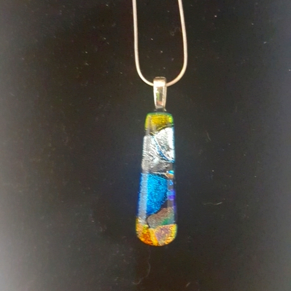 Dichroic Fused Glass Pendant with 16" sterling silver snake chain - Picture 3 of 8